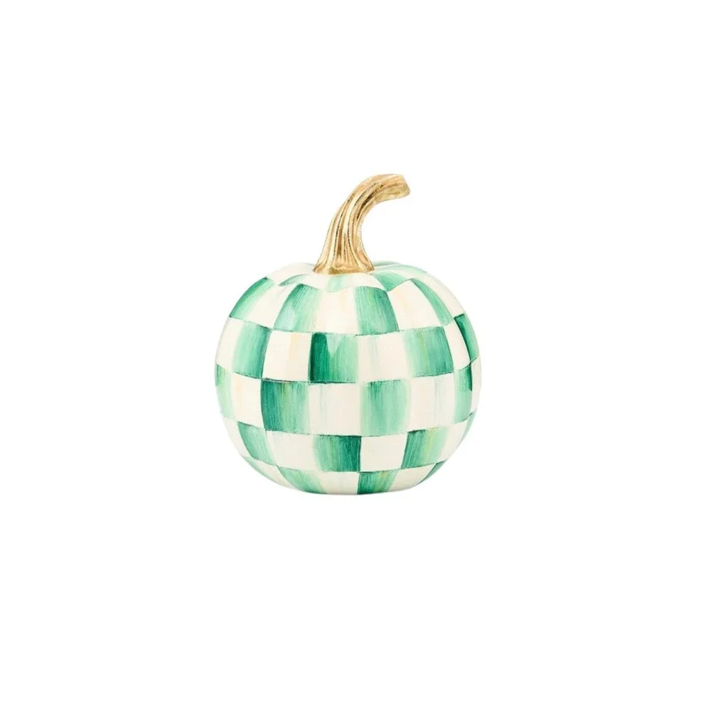 NEW MacKenzie-Childs Emerald Check Mini Pumpkin in Original Box